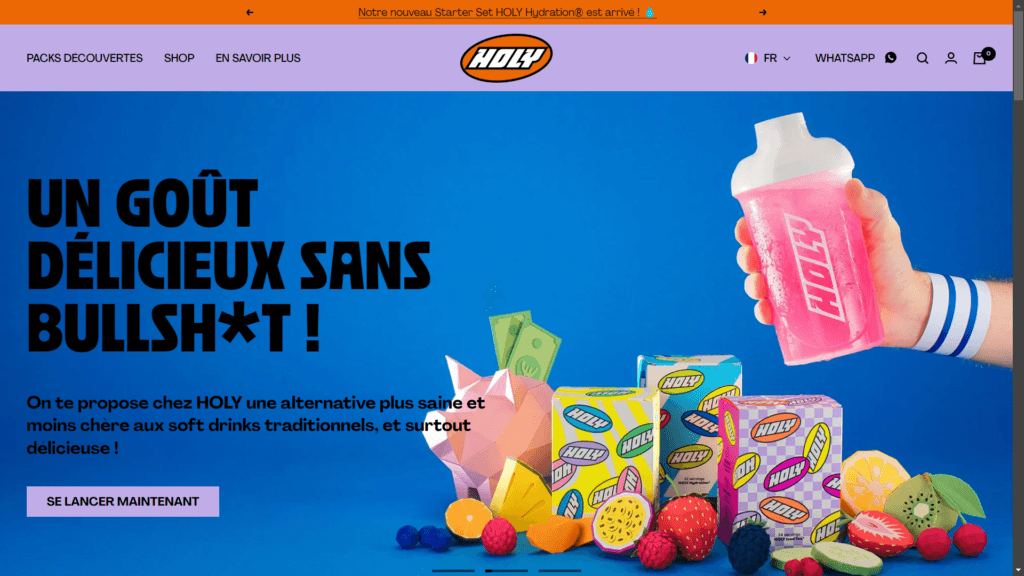 Holy, boisson énergisante aux couleurs pep's, énergiques, joviales
